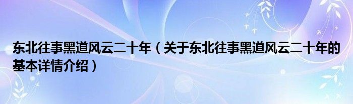 东北往事黑道风云二十年（关于东北往事黑道风云二十年的基本详情介绍）