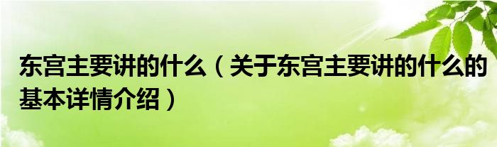 东宫主要讲的什么（关于东宫主要讲的什么的基本详情介绍）