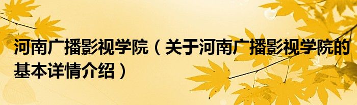 河南广播影视学院（关于河南广播影视学院的基本详情介绍）