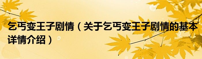 乞丐变王子剧情（关于乞丐变王子剧情的基本详情介绍）