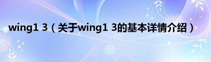 wing1 3（关于wing1 3的基本详情介绍）