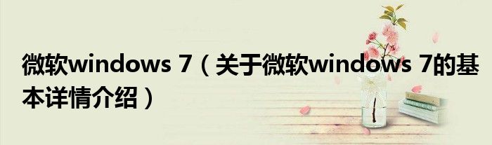 微软windows 7（关于微软windows 7的基本详情介绍）