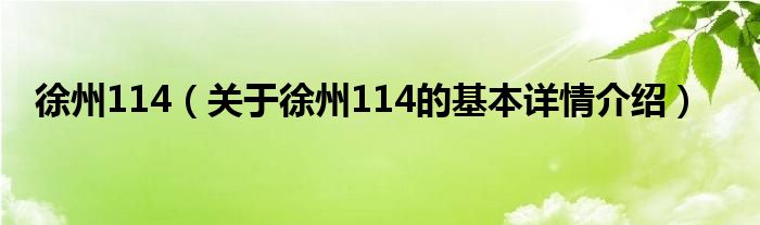 徐州114（关于徐州114的基本详情介绍）