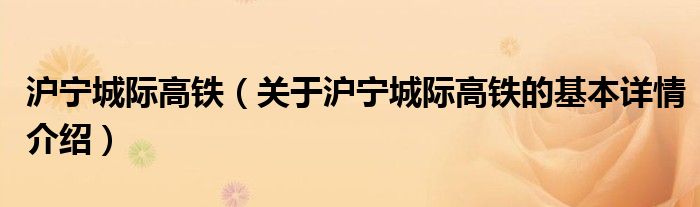 沪宁城际高铁（关于沪宁城际高铁的基本详情介绍）