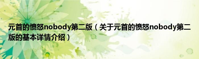 元首的愤怒nobody第二版（关于元首的愤怒nobody第二版的基本详情介绍）