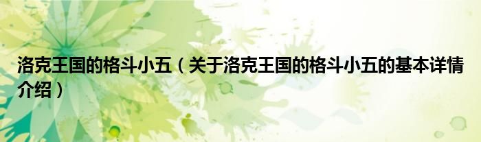 洛克王国的格斗小五（关于洛克王国的格斗小五的基本详情介绍）