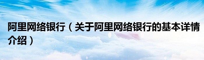 阿里网络银行（关于阿里网络银行的基本详情介绍）