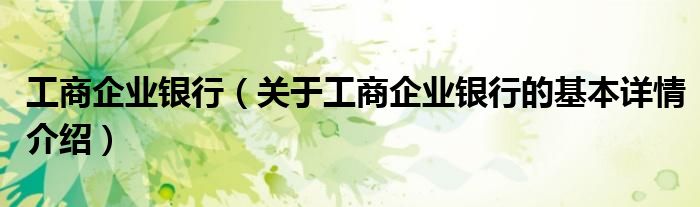 工商企业银行（关于工商企业银行的基本详情介绍）