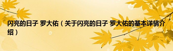 闪亮的日子 罗大佑（关于闪亮的日子 罗大佑的基本详情介绍）