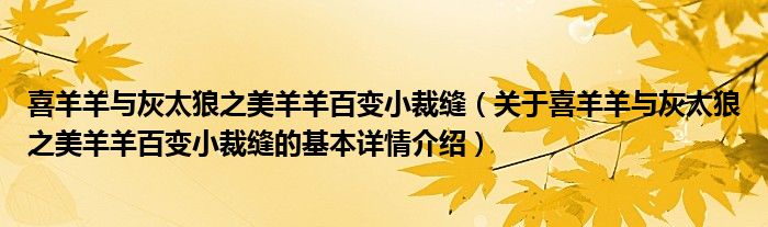 喜羊羊与灰太狼之美羊羊百变小裁缝（关于喜羊羊与灰太狼之美羊羊百变小裁缝的基本详情介绍）