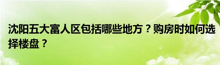 沈阳五大富人区包括哪些地方？购房时如何选择楼盘？