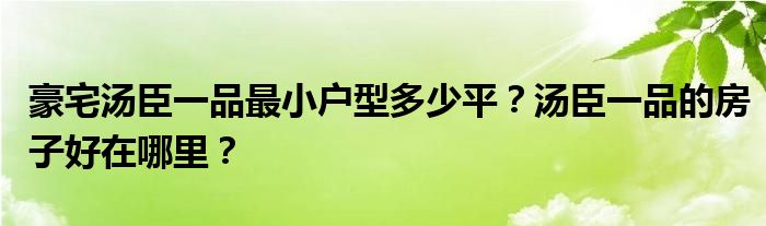 豪宅汤臣一品最小户型多少平？汤臣一品的房子好在哪里？