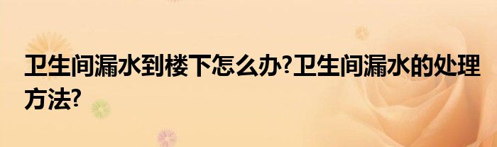卫生间漏水到楼下怎么办?卫生间漏水的处理方法?