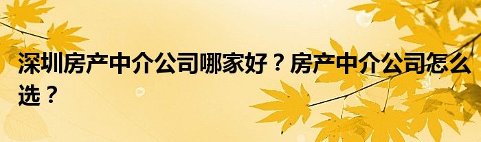 深圳房产中介公司哪家好？房产中介公司怎么选？