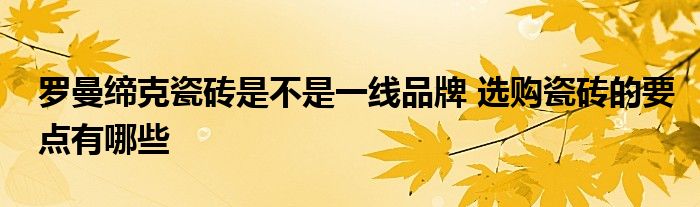 罗曼缔克瓷砖是不是一线品牌 选购瓷砖的要点有哪些