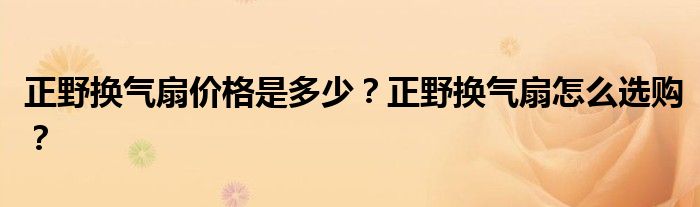 正野换气扇价格是多少？正野换气扇怎么选购？