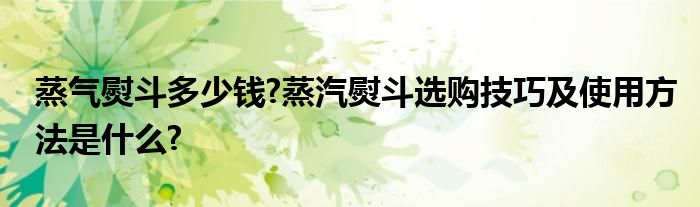 蒸气熨斗多少钱?蒸汽熨斗选购技巧及使用方法是什么?
