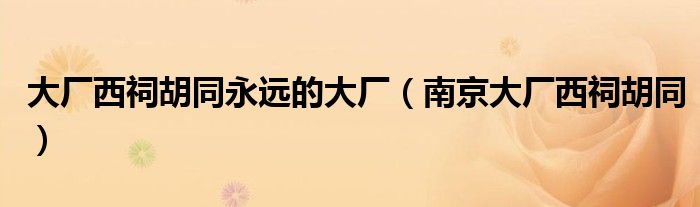 大厂西祠胡同永远的大厂（南京大厂西祠胡同）