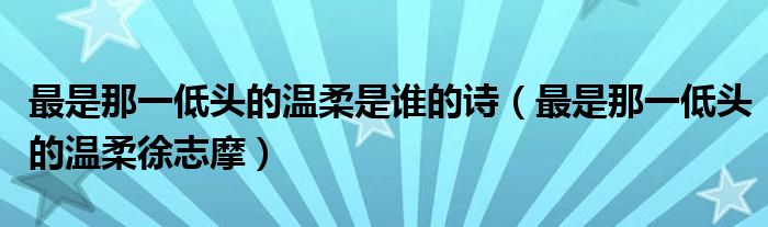 最是那一低头的温柔是谁的诗（最是那一低头的温柔徐志摩）