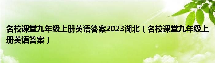 名校课堂九年级上册英语答案2023湖北（名校课堂九年级上册英语答案）