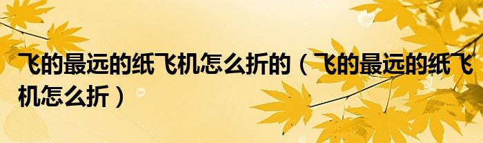 飞的最远的纸飞机怎么折的（飞的最远的纸飞机怎么折）