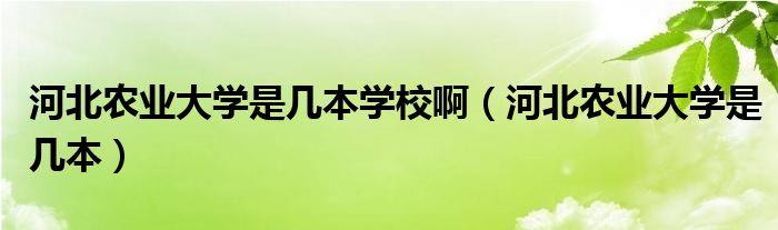 河北农业大学是几本学校啊（河北农业大学是几本）