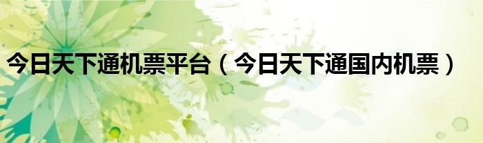 今日天下通机票平台（今日天下通国内机票）