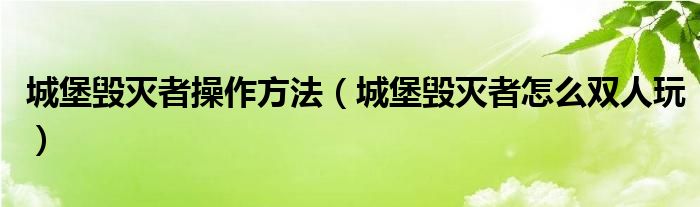 城堡毁灭者操作方法（城堡毁灭者怎么双人玩）