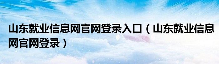 山东就业信息网官网登录入口（山东就业信息网官网登录）