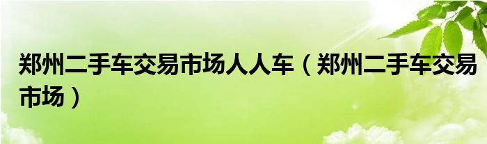 郑州二手车交易市场人人车（郑州二手车交易市场）