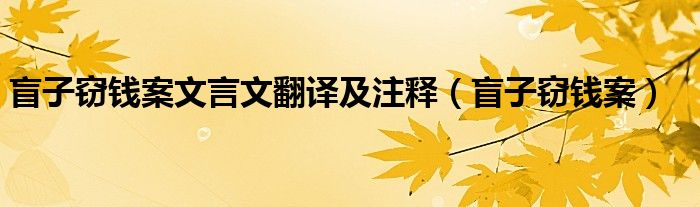 盲子窃钱案文言文翻译及注释（盲子窃钱案）
