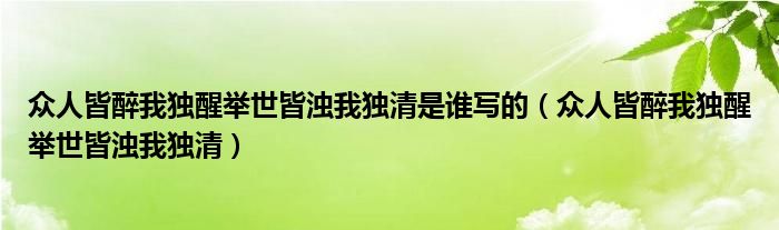 众人皆醉我独醒举世皆浊我独清是谁写的（众人皆醉我独醒举世皆浊我独清）
