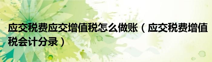 应交税费应交增值税怎么做账（应交税费增值税会计分录）