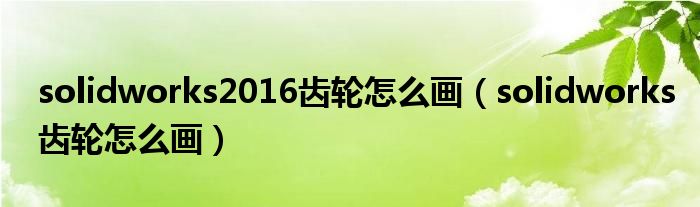 solidworks2016齿轮怎么画（solidworks齿轮怎么画）