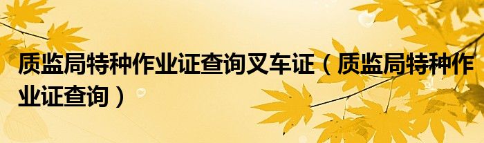 质监局特种作业证查询叉车证（质监局特种作业证查询）