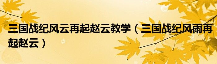 三国战纪风云再起赵云教学（三国战纪风雨再起赵云）