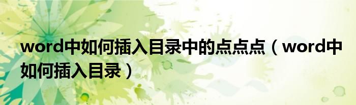 word中如何插入目录中的点点点（word中如何插入目录）