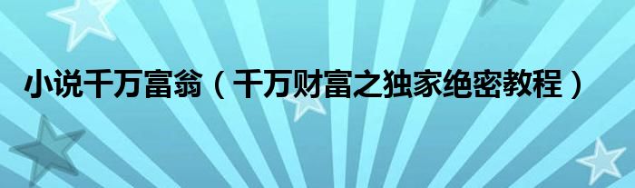 小说千万富翁（千万财富之独家绝密教程）