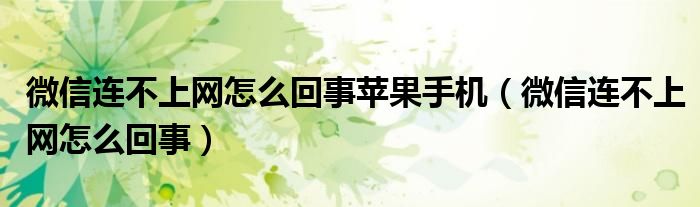 微信连不上网怎么回事苹果手机（微信连不上网怎么回事）