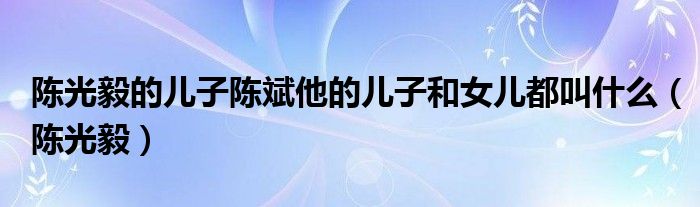 陈光毅的儿子陈斌他的儿子和女儿都叫什么（陈光毅）
