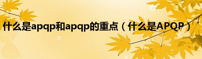 什么是apqp和apqp的重点（什么是APQP）