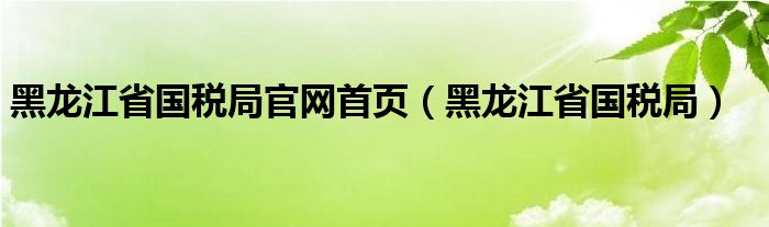 黑龙江省国税局官网首页（黑龙江省国税局）