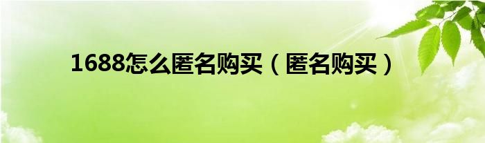 1688怎么匿名购买（匿名购买）