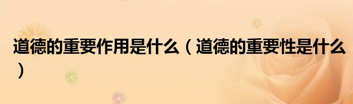 道德的重要作用是什么（道德的重要性是什么）