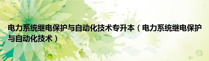 电力系统继电保护与自动化技术专升本（电力系统继电保护与自动化技术）