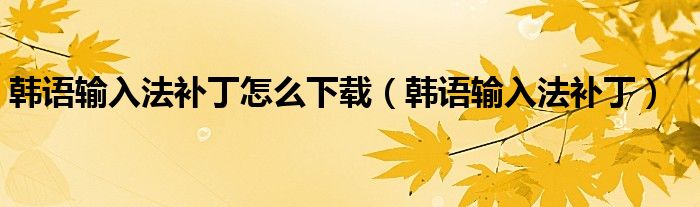 韩语输入法补丁怎么下载（韩语输入法补丁）