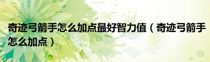 奇迹弓箭手怎么加点最好智力值（奇迹弓箭手怎么加点）