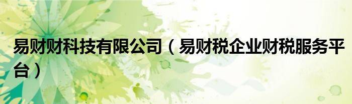 易财财科技有限公司（易财税企业财税服务平台）