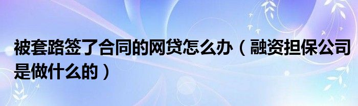 被套路签了合同的网贷怎么办（融资担保公司是做什么的）