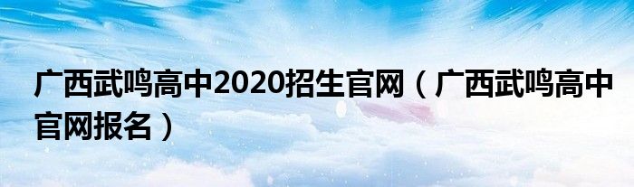 广西武鸣高中2020招生官网（广西武鸣高中官网报名）